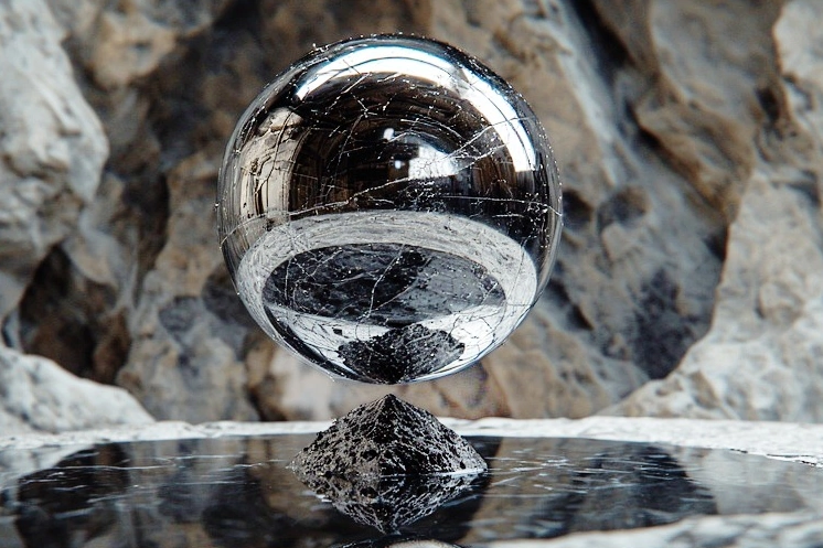 Symbolbild: Fragile Balance - eine kugel balanciert auf der Spitze eines Kegels