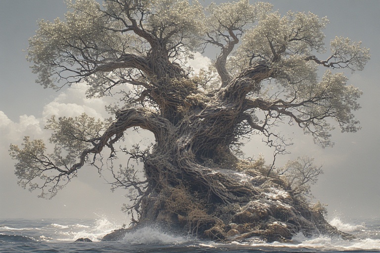 Symbolfoto: Knorriger Baum trotzt der Brandung