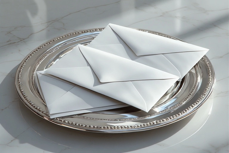 Symbolfoto: Briefumschläge auf silbernem Teller