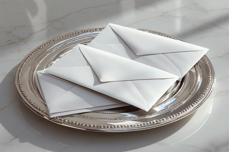 Symbolfoto: Briefumschläge auf silbernem Teller