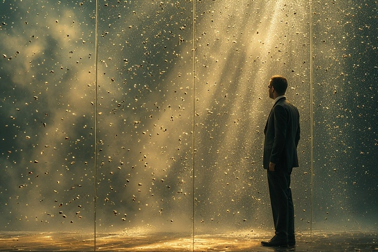 Symbolfoto: Mann hinter Panzerglas im Kugelhagel