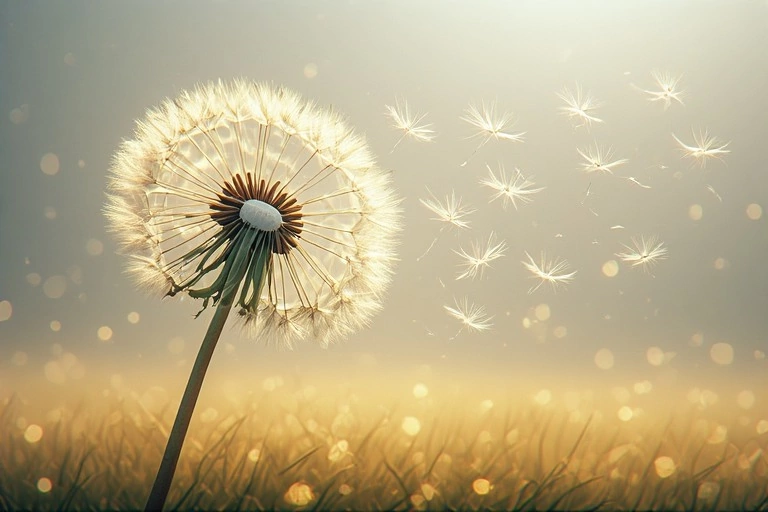 Symbolgrafik: Löwenzahnsamen, die der Wind verweht.